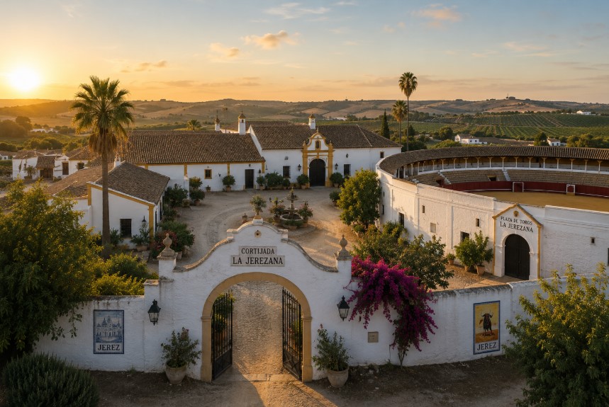 Historic Andalusian finca with bullring and traditional courtyard in Spain
